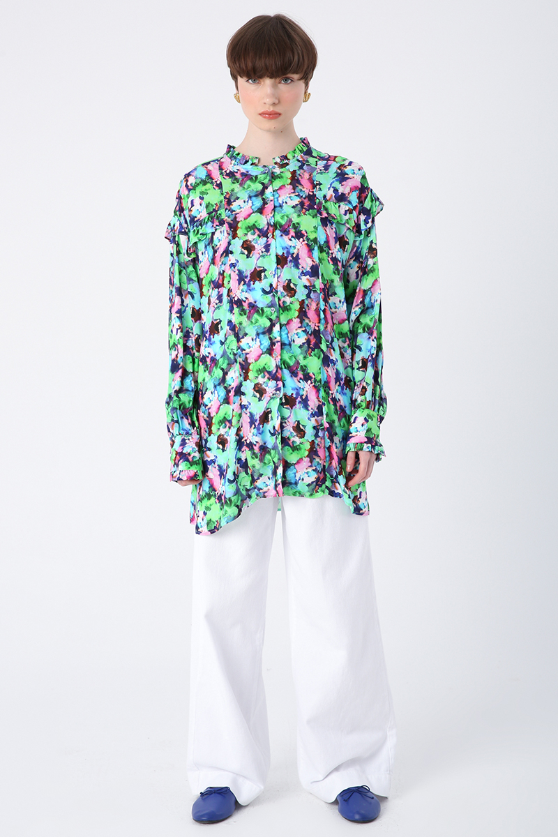 Emprime Desenli Fırfırlı Detaylı Gömlek Tunik