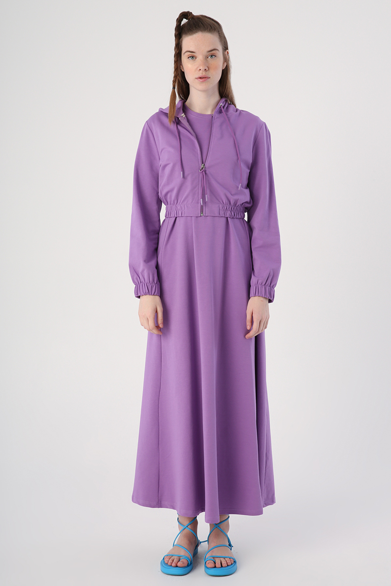 Fermuarlı Kısa Hırkalı Kolsuz Elbiseli Takım