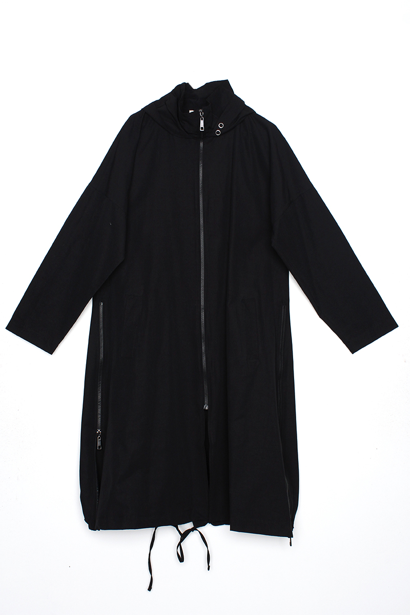 Zipper Slit Detail Hooded Trench Coat