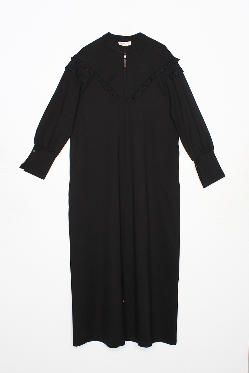 Ruffle Detailed Comfortable Knitted Abaya
