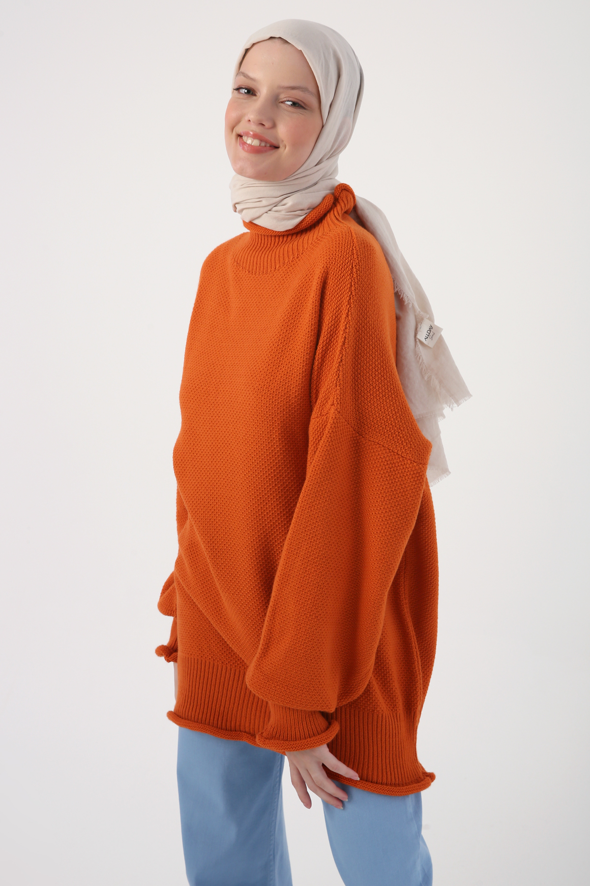 Corrugated Neck And Sleeve Detail Oversize Knitwear Pullover