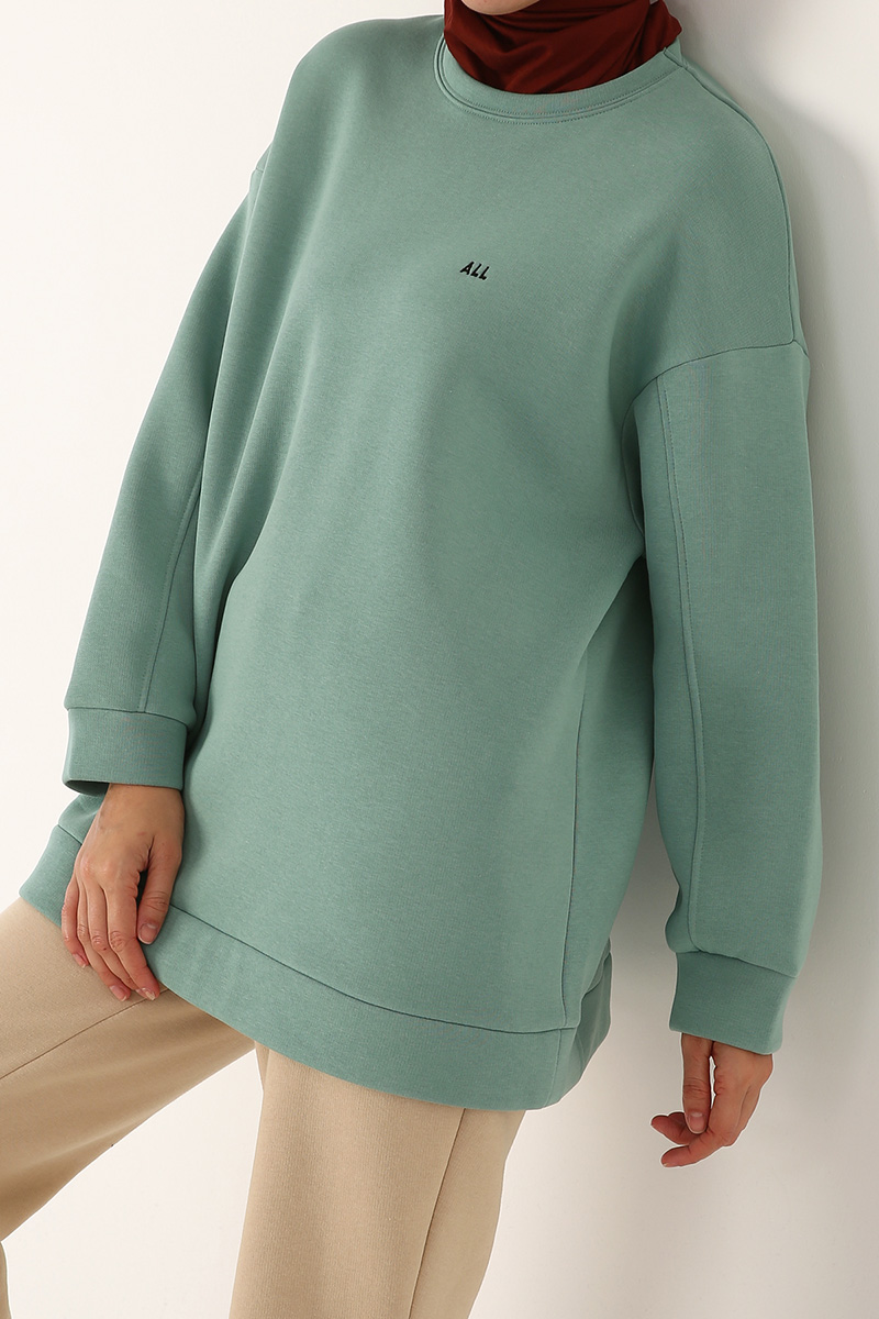 Şardonlu ALL Nakışlı Pamuklu Oversize Sweatshirt