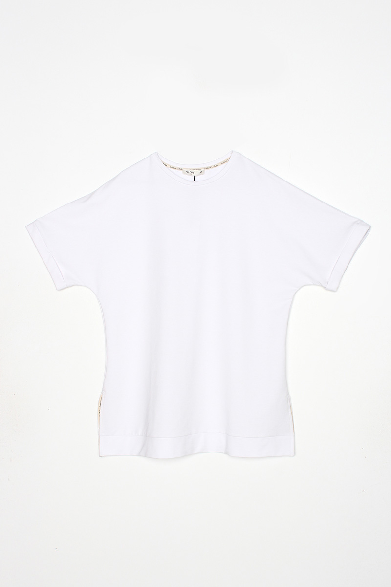 Yırtmaçlı Pamuklu Basic T-Shirt
